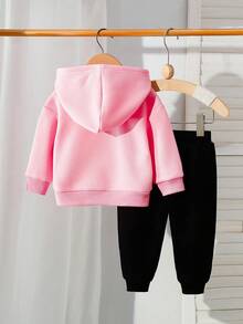 SHEIN 2pcs Baby Girls Rabbit Print Hoodie Sweatshirt And Pants Set, Cute And Versatile For Autumn/Winter Fall - Pink - View 2