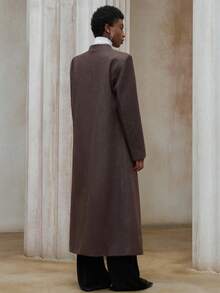 Aveloria Modichic Women's Autumn/Winter Stand Collar V-Neck Long Sleeve Loose Single-Breasted Long Coat - Coffee Brown - View 3