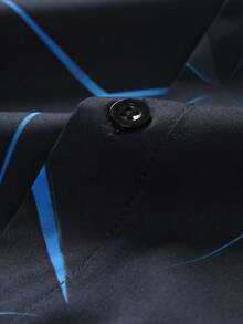 Manfinity Homme 男士全印花长袖衬衫，派对装，春秋季，男士黑蓝衬衫，男士几何印花，男士长袖纽扣印花蓝色衬衫，男士设计师衬衫，抽象印花长袖衬衫，适合秋季 - 彩色 - 查看 5