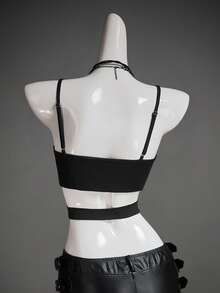 SHEIN ICON Women's Halloween Skeleton Hand Reflective Chest Print Bodycon Camisole Sexy Hollow Out,Black Tops - Black - View 2