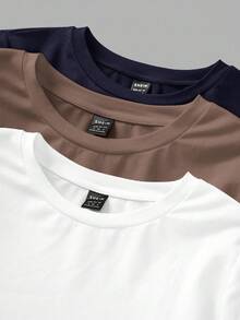 SHEIN EZwear 3件套女士黑色、棕色、白色圆领休闲修身长袖T恤套装，适合秋冬季穿着 - 彩色 - 查看 10