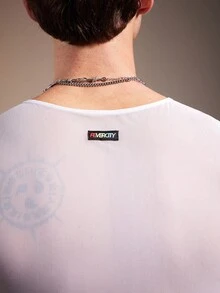 FeverCity Sexy Mesh Sheer, Ruched Design, Slim Fit Men's Tank Top - White - View 5