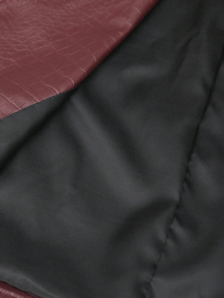 Women's Solid Color PU Leather Long Sleeve Zipper Collar Casual Motorcycle Jacket Fall Clothes For Women Women Burgundy Leather Jacket Red Leather Jacket Women Women Moto Jacket Faux Crocodile Leather Jacket