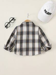 SHEIN Camisa Xadrez de Manga Longa Casual e Versátil Fofa para Bebê Menino, Adequada para Festa de Aniversário, Rave, Festa à Noite, Apresentação, Casamento, 1º Mês do Bebê, Batizado e Comemoração do 1º Aniversário - Multicolorido - Visão 2