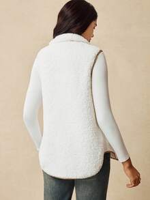 Boho Mama 孕妇休闲度假西式撞色拉链口袋无袖泰迪羊毛轻便保暖背心夹克，秋冬 - 白色 - 查看 2