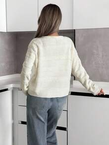 SHEIN Tall Tall Women Autumn Winter Casual & Elegant Solid Button Textured Cardigan,Cardigans,Long Cardigans Woman,Petite - Apricot - View 2