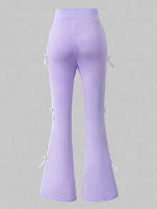 Tween Girls Casual Striped Collegiate Green Pants Fall Winter - Purple - View 2