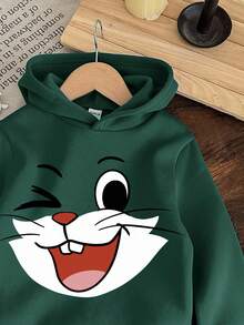 男婴休闲简约卡通猫图案宽松针织柔软卫衣，厚实舒适，适合秋冬季穿着