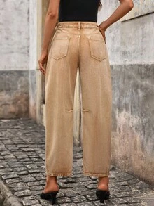 SHEIN LUNE بنطلون جينز ذو أرجل مستقيمة وجيوب متعددة - أصفر - مشاهدة 2