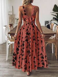 EMERY ROSE 女式蓝白印花束腰休闲度假通勤无袖连衣裙 - 彩色 - 查看 4