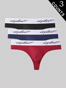 SHEIN 3pcs/Set Men's Letter Waistband Ribbed Casual Thong Underwear