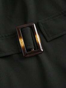 SHEIN MOD 加大码黑色优雅百搭无袖亚麻系带短款防风背心，搭配高腰阔腿裤，两件套，秋冬必备 - 黑色 - 查看 3