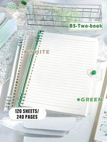 1/2/3PCS/360page- B5 Clear Soft Leather Bulk Notebook, With Perforated Pages,B5 Loose-Leaf Notebook With Thick Coil - 1PC 60 Sheets (120 Pages) Detachable, Light Green Light Blue Milky White, Smooth Writing Paper Binder - Velvet Textured Cover,School Supplies,Back To School - Multicolor - View 24