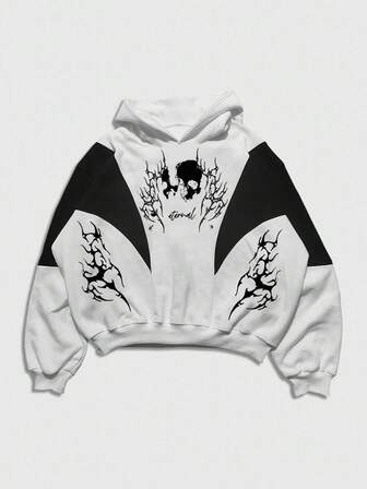 Street Life Sudadera con capucha de hombre con estampado de color de contraste en patchwork, otoño