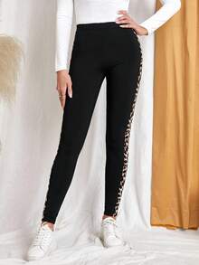 EMERY ROSE 2-Piece Set Simple Casual Women's Random Leopard Print Hip-Lifting Leggings, Suitable For Autumn And Winter Cheetah Print 2 Packs Leggings Leopard Print Leggings Cheetah Animal Print Women Athletic Leggings Women Leggings Black Leggings,Fall - Multicolor - View 8