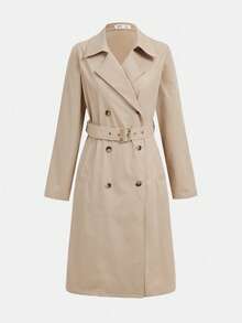 Girlism Teen Girl Trench Coats Khaki Retro Long-Sleeved Waist Trench Coat,Winter Trench Coat, Elegant,Business Fall Trench Coat - Khaki - View 1