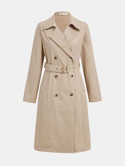 Girlism Teen Girl Trench Coats Khaki Retro Long-Sleeved Waist Trench Coat,Winter Trench Coat, Elegant,Business Fall Trench Coat