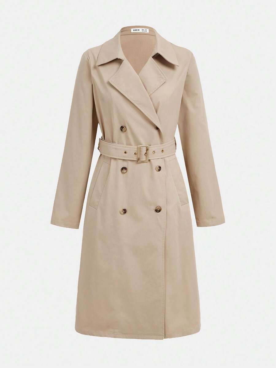 Girlism Teen Girl Trench Coats Khaki Retro Long-Sleeved Waist Trench Coat,Winter Trench Coat, Elegant,Business Fall Trench Coat - Khaki - View 1