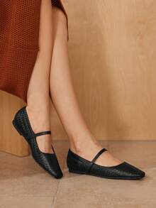 MOTF PREMIUM COMFORTABLE MINIMALIST VERSATILE WOMEN SQUARE TOE MARY JANE FLAT SHOES, SUITABLE FOR HALLOWEEN FOR CHRISTMAS SPRING SHOES - Black - View 2