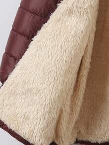 SHEIN Girls' Zip-Up Hooded Plush Lined Padded Coat, Back To School Season Fall Winter - Chocolate Brown - View 8