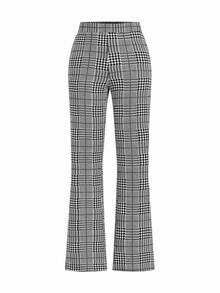Ellevyn Autumn Elegant Women's Plaid Printed Elastic Knitted Pants, Versatile For Various Occasions Such As Summer Vacation, Elegant Travel, And Daily Commuting Gray Pants,Fall - Black and White - View 3