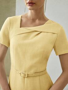 MOTF PREMIUM ROBE PLISSÉE CEINTURÉE - Jaune citron - Voir 3