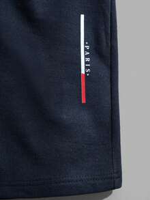 RueChic Men Cottonline Paris Printed Regular T-Shirt & Short Set - Navy Blue - View 7