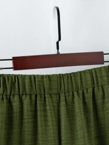 Linhara Conjunto Casual de 2 Peças em Algodão e Linho Texturizado Confortável para Mulheres Plus Size, Top de Manga Longa e Calça com Gola Redonda, Minimalista e Fashion, Ideal para Primavera/Outono - Verde Militar - Visão 4