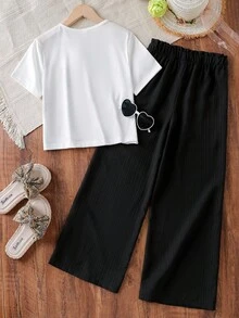 Sparklyn 女童度假休闲碎花宽松T恤+梭织纹理宽松裤套装 - 彩色 - 查看 2