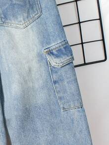 Young Boys' Jeans Boys' Multi-Pocket Casual Loose Straight Jeans Light Blue Children's Wide-Leg Slip-On Jeans Casual Fit Casual Jeans High-Waisted Elastic Drawstring Frayed Design Comfortable Everyday Wear Street Fashion Pants Spring And Autumn Casual Slip-On Cargo Jeans Loose Jeans Adjustable Waist Casual Everyday Wear Autumn And Winter Bottoms Everyday Wear Fall - Light Wash - View 5