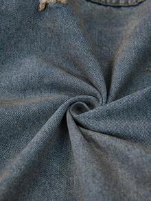 Manfinity Homme Men's Distressed Denim Jacket, Streetwear Style Acid Washed For Slim-Fit, Fall - Light Wash - View 7