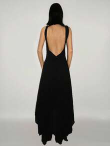 SHEIN ICON Váy hở lưng bằng vải voan lưới xẻ tà màu đen thanh lịch dành cho nữ - màu đen - Xem 2