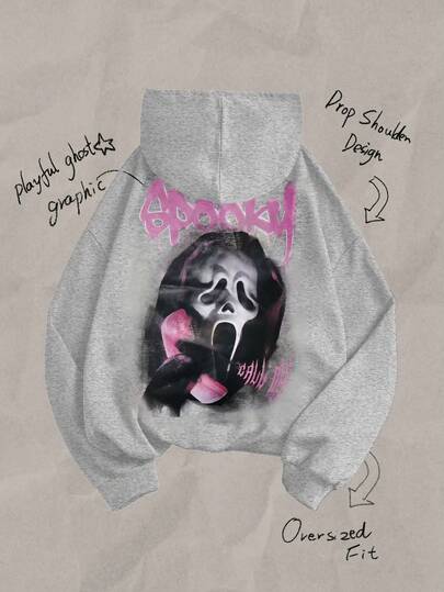 Tseoso Halloween Pumpkin Face Graphic Casual Minimalist Print Loose Fit Hoodie Sweatshirt For Women, Suitable For Fall/Winter