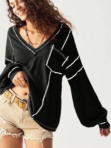 Bohemela 大码豹纹V领休闲长袖T恤