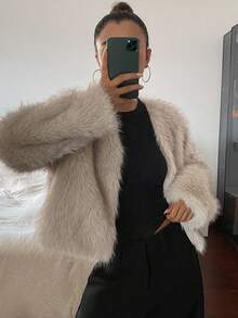 DAZY 女士休闲开襟人造毛皮外套，秋冬女式外套