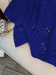 GlowEve CURVE Plus Size Women Hollow Out 3/4 Sleeve Knitted Sweater Winter Fall Autumn - Royal Blue - View 4