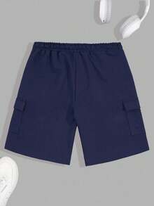 RueChic Men Cargo Pockets Special Drawstring Waist Regular Short - Navy Blue - View 2