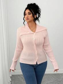 Elenzga Cardigan asymétrique élégant avec décoration de boutons, casual et féminin, rose, grande taille - Rose bonbon - Voir 5