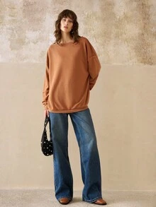 INAWLY Women's Casual Sweatshirt With Backless, Loose Fit And Layered Sleeve Design Fall Sweatshirt - Coffee Brown - View 3