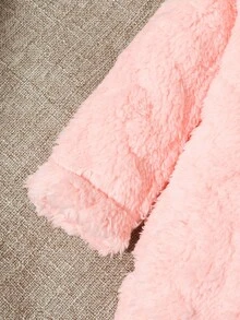 SHEIN Vintaside Kids 新生儿男女通用休闲日常可爱几何图案抓绒连体衣，带帽子，适合外出，秋冬季 - 藕粉色 - 查看 5