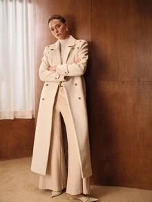 MOTF PREMIUM 秋冬羊毛双排扣大衣 - 杏色 - 查看 6