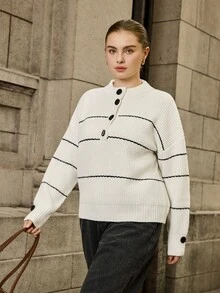 Calvaya New Fashionable Versatile Mock Neck Plus Size Sweater Winter Fall Autumn - White - View 4