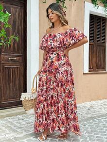 Flirla 浪漫假期雪纺褶饰喇叭短袖长裙 - 白色 - 查看 7