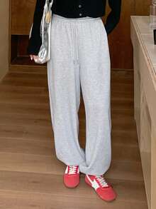 Dazy Plus Elastic Waist Loose Leg Hem Drawstring Plus Size Women Street Style Sweatpants Fall Women Joggers