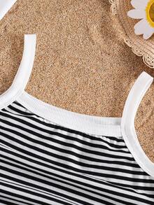 Sparklyn 女童条纹针织吊带背心 - 黑與白 - 查看 4