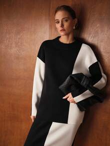 MOTF PREMIUM TWO TONE DROP SHOULDER OVERSIZE SWEATER