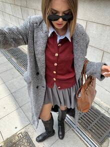 SHEIN MOD Của phụ nữ Màu thuần Giải trí Xếp li Chiều dài trung bình Váy - Xám - Xem 2