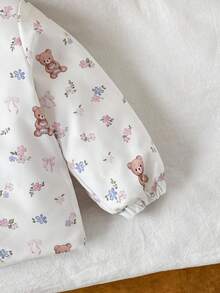Baby Girls' Oversized Bear Print Hooded Zip-Up Jacket Fall Winter - Pink - View 4