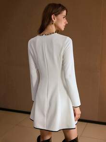 MOTF PREMIUM CONTRAST TRIM ZIPPER DRESS - White - View 4