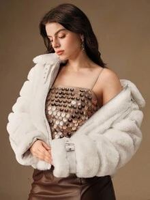 Anewsta KF15008-DM 秋冬新年优雅时尚圣诞外出女装 - 米色 - 查看 4